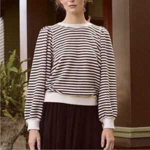 The Great. Women’s Striped Pullover French Terry Pleated Balloon Sleeve Top 1, S